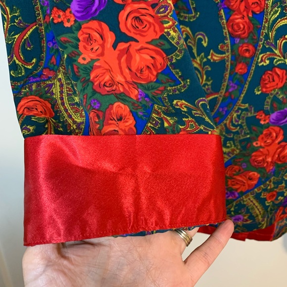 Vintage Victoria Secret Gold Label Night Pajama Shirt Blazer Red Rose Holiday LG - Picture 4 of 9